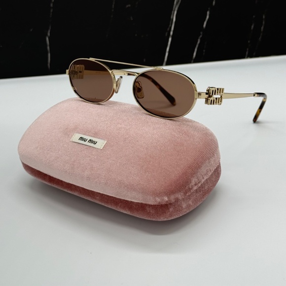 NEW MU54ZS ZVN70D MIU MIU GOLD BROWN OVAL SMU 54Z ZVN70D WOMEN SUNGLASSES main image 6
